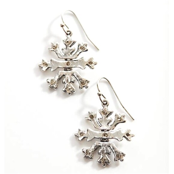 J. Jill Snowflake Necklace Earrings Silver Tone Shimmering Pave Accent Holiday - Picture 12 of 15